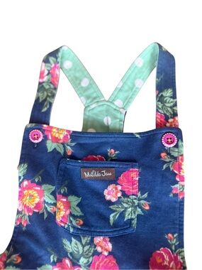 Matilda Jane Girls Size 8 Floral Overalls Blue Pink Adjustable Strap Boutique